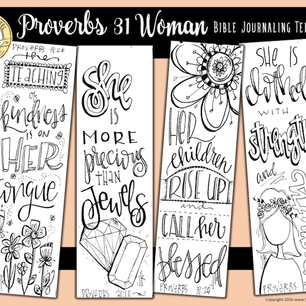 Soul Inspired - Bible Journaling Template / Color your own bookmarks - "Proverbs 31 Woman" - digital download