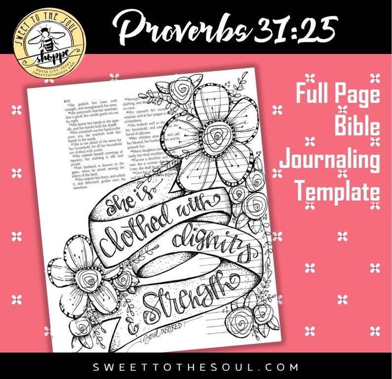 Soul Inspired - Bible Journaling Template - 'Proverbs 31:25' - digital download 