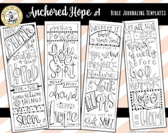 Soul Inspired - Bible Journaling Template / Color your own bookmarks - "Anchored Hope #1" - digital download