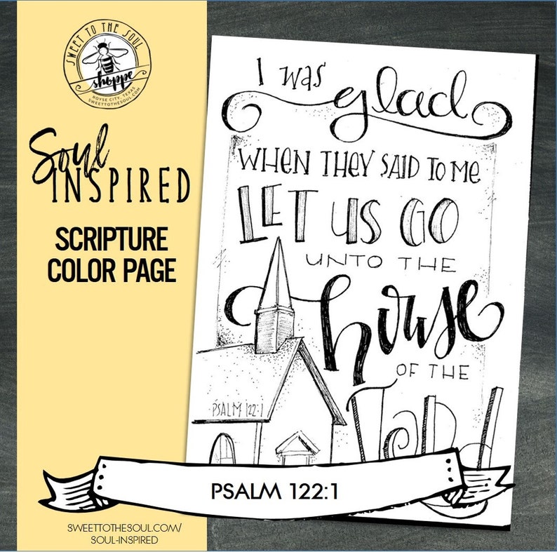 Soul Inspired Scripture Color Page/Print Psalm 122:1, church digital download image 1