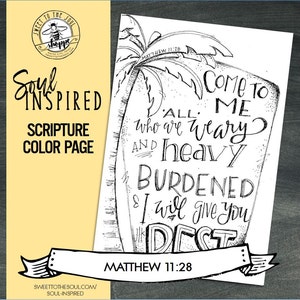 Soul Inspired - Página colorida das Escrituras/Impressão "Mateus 11:28" - download digital