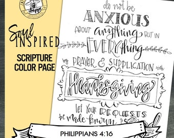 Soul Inspired - Scripture Color Page/Print "Philippians 4:16", thanks - digital download