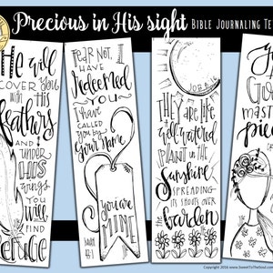 Soul Inspired Bible Journaling Template / Color your own bookmarks Precious in His Sight digital download image 1