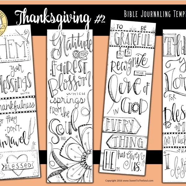 Soul Inspired - Bible Journaling Template / Color your own bookmarks - "Thanksgiving 2" - digital download