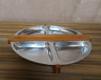 Arthur Salm Swedish Stainless Steel Tray Hors D'oevres  Teak Lazy Susan