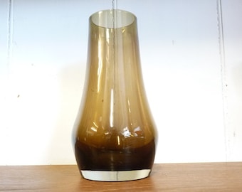 Riihimaki Glass Vase 1960s Amber Brown  Mid Century MCM Finland