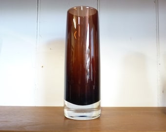 Riihimaki Glass Vase 1960s Amber Brown tapering Mid Century MCM Finland