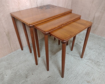 Mid Century Danish Teak Nest Tables Toften Tiled Top MCM Vintage Scotland