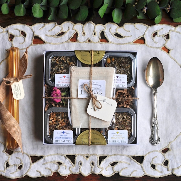 4 Tin Tea Sampler | 4 Herbal Teas | Artisan Handcrafted Organic Loose Leaf Herbal Tea | Reusable Tea Bag | Tea Gift Set | Tea Lover Gift