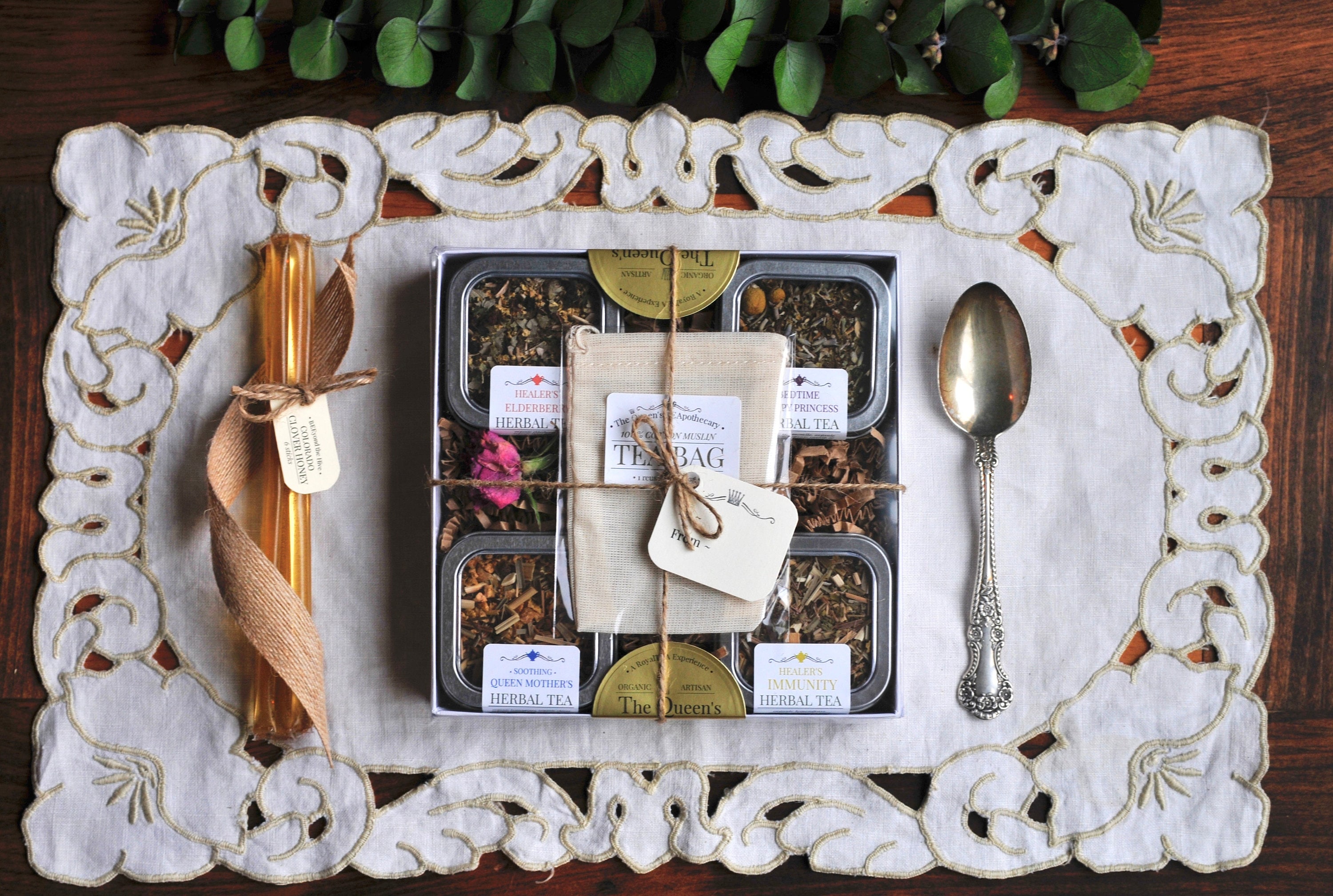 4 Tin Tea Sampler | 4 Herbal Teas | Artisan Handcrafted Organic Loose Leaf Herbal Tea | Reusable Tea Bag | Tea Gift Set | Tea Lover Gift