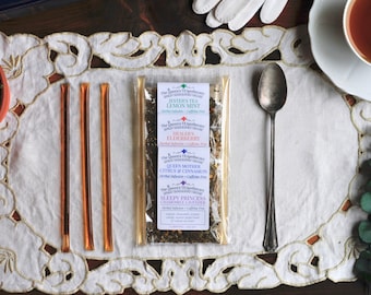Single Tea Samples Kit | Organic Handcrafted Herbal Tea | 4 Tea Pack with Honey Stix and Reusable Tea Bag | Best Tea Gift | Teacher Present