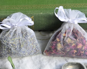 Organic Lavender Sachet | Herbal-filled Organza Bag | Aromatherapy Drawer & Closet  | Wedding, Bridal Shower, Baby Shower Sachets Toss Bag