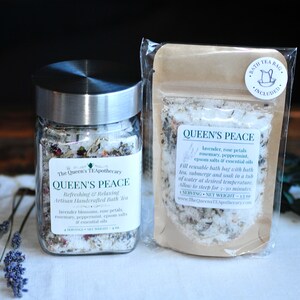 Bath Tea Queen's Peace Organic Rose & Lavender Handcrafted Herbal Bath Salt Relaxing Bath Experience Free Bath Bag image 2