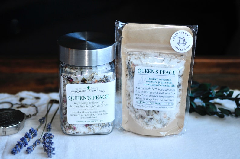 Bath Tea Queen's Peace Organic Rose & Lavender Handcrafted Herbal Bath Salt Relaxing Bath Experience Free Bath Bag image 2