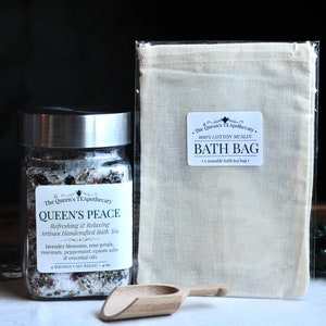 Bath Tea Queen's Peace Organic Rose & Lavender Handcrafted Herbal Bath Salt Relaxing Bath Experience Free Bath Bag image 3