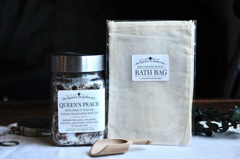 Bath Tea Queen's Peace Organic Rose & Lavender Handcrafted Herbal Bath Salt Relaxing Bath Experience Free Bath Bag image 3