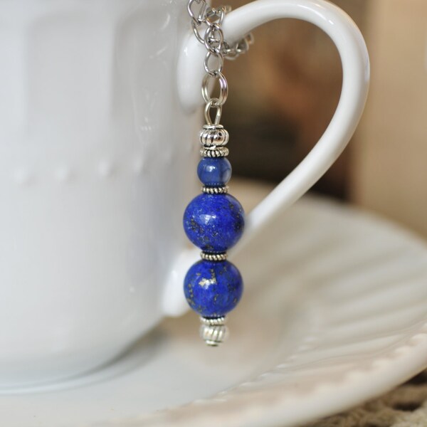 Blue Sodalite Decorative Beaded Mesh Tea Ball Infuser <TB024>
