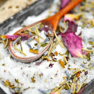 Bath Tea Queen's Peace Organic Rose & Lavender Handcrafted Herbal Bath Salt Relaxing Bath Experience Free Bath Bag image 1