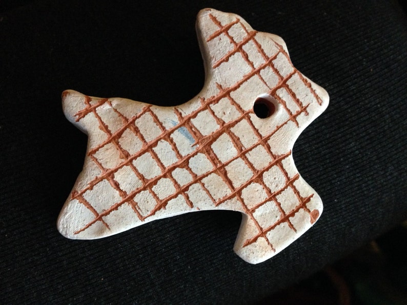 Christmas Ornament with white scraffito on Red clay