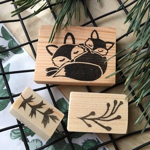 Timbro intagliato a mano, timbro intagliato a mano, timbro in legno, volpe mamma, Natale, Frieda & Wolfi, stampa su tessuto, inchiostro fatto a mano