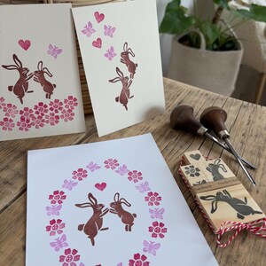 Handmade Stempel handgeschnitzt zwei Hasen Holzstempel Frieda & Wolfi Stoffdruck drucken ink handmade