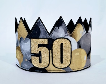 50th Birthday Crown, 50th Birthday Hat, Gold 50th Crown, Gold Birthday Crown, 50th Birthday Party, Adult Crowns, Adult Party Crown