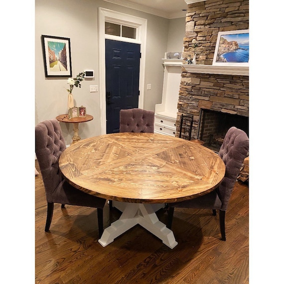Round Wood Farmhouse Dining Table, Finch Alfred Round Solid Wood Rustic Dining Table