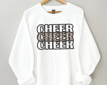 Cheerleader Sweatshirt, Cheer Crewneck Sweatshirt, Leopard Print, Cheer Hoodie, Cheer Coach Gift, Cheerleader gift