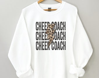 Cheer Coach Sweatshirt, Cheer Crewneck Sweatshirt, Leopard Print, Cheer Hoodie, Cheer Coach Gift, Cheerleading Coach