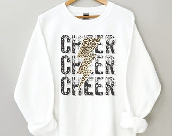 Cheerleader Sweatshirt, Cheer Crewneck Sweatshirt, Leopard Print, Cheer Hoodie, Cheer Coach Gift, Cheerleader gift