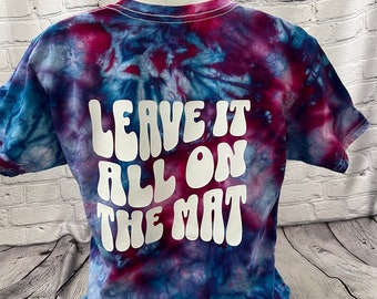 Cheerleading Shirt | Tie Dye Cheer Shirt | Ice Dye Shirt | Leave It All On The Mat | Cheerleading | Smiley | Two Minutes 30 Seconds