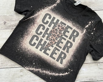 Cheer Leopard Lighting Bolt Cropped T-Shirt | Bleached T-Shirt | Cheerleading Shirt | Cheer Gift | Leopard Print | Cheerleader Gift | Crop