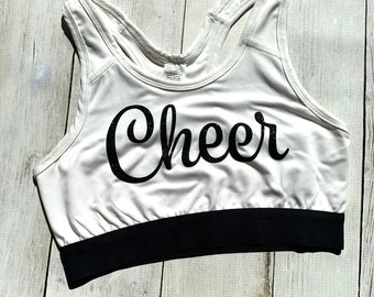 Cheer Sports Bra | Activewear | Practice Wear | Sparkle Sports Bra | Crop Top | Cheerleader | White Sports Bra | Cheer