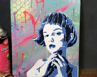 Stencil Spray Painting on Canvas Original Art