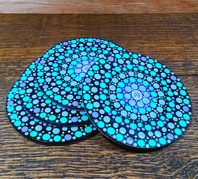 Diy Mandala Coasters Dot Mandala round drink coasters. Hand painted. Set of 4. | Etsy