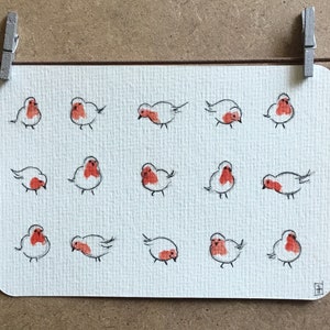 Aquarelle originale, la danse des rouge-gorge, dancing robins, 10x15 cm