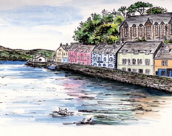 Watercolor Postcard, Portree, Isle of Skye, Scotland