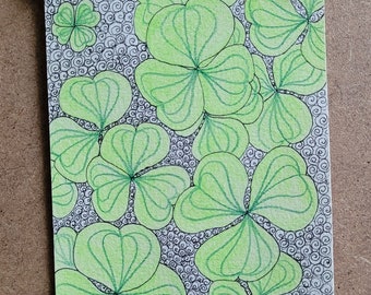 Original watercolor nature, clover, good luck