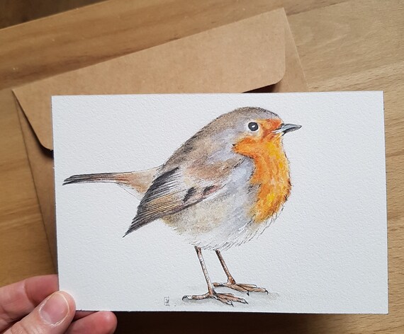 オリジナル水彩画 | 鳥、コマドリ（D） | サイズ 10x15 cm - Etsy 日本