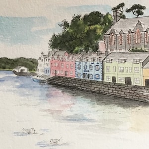 Waterverfstad Portree, Isle of Skye, Schotland. Originele aquarel, 10x15 cm