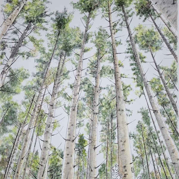 Aquarelle originale arbres, forêt des Ardennes, sylvothérapie