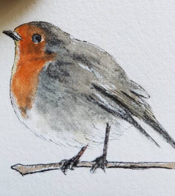 Marque Page Original Oiseaux Rouge Gorge Et Mésange Bleue Fait Main Aquarelle