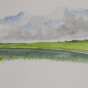 Acquarello della natura, Sulla strada tra Bourges e Sancerre, acquerello originale, Paesaggio di bacche, 10x15 cm