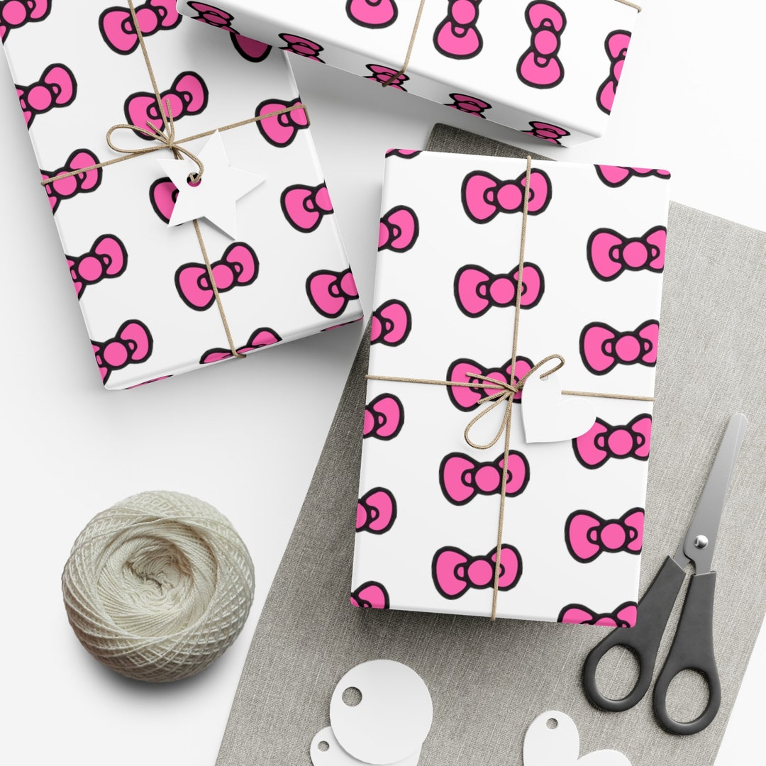 Black and Pink Bow Wrapping Paper Patterned Kitty Bow Icon Kitty and