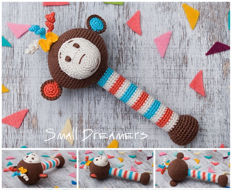 Monkey rattle Crochet rattle Baby rattle toy Cotton crochet toy Organic teether Shower gift Baby teething toy Newborn gift Crochet toy