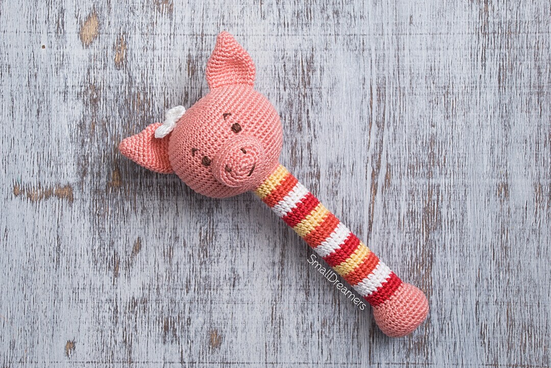 Swine Rattle Piggy Rattle, Crochet Baby Rattle Toy, Pig Toy, Baby Gift, Organic ...