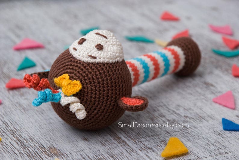 Monkey rattle Crochet rattle Baby rattle toy Cotton crochet toy Organic teether Shower gift Baby teething toy Newborn gift Crochet toy