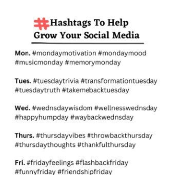 Hashtags To Grow Your Social Media Digital Printable