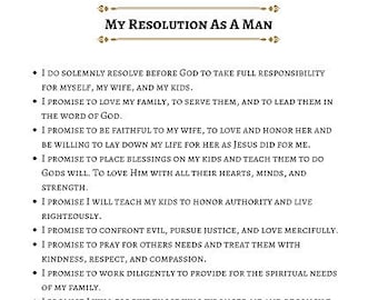 Christian Resolution Religious Contract (Men&#39;s Version) Digital Printable