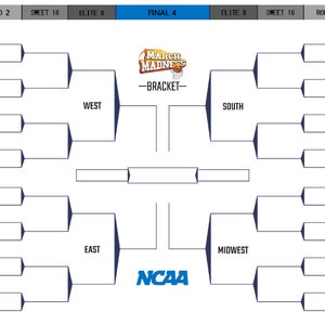 Blank March Madness Digital Printable Basketball Bracket Teams Form